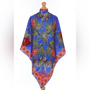 BRAND NEW BELLEZZA ELECTRIC & SKY BLUE ZEBRA SAFARI DOUBLE FACED SILK SCARF NWT